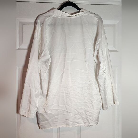 Victorias Secret White Satin Feel Button Up Logo Sleep Top - Picture 7 of 7